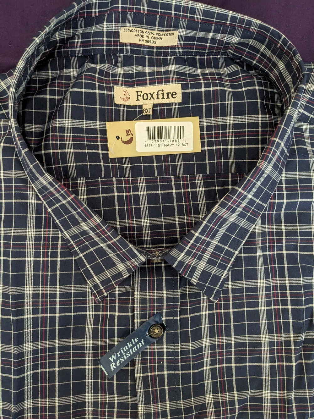 Foxfire 8XLT Navy Plaid Casual Button-Down Shirt